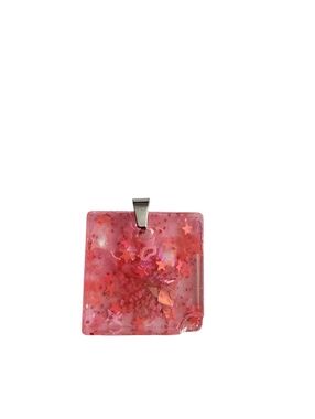 (2)Square Pink Glitter Resin Pendant Necklace